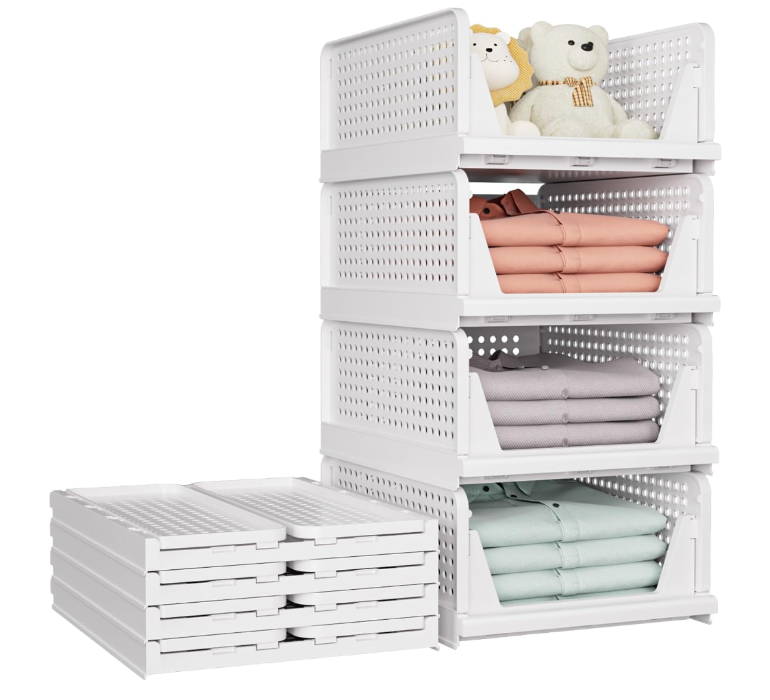 Stackable closet storage baskets