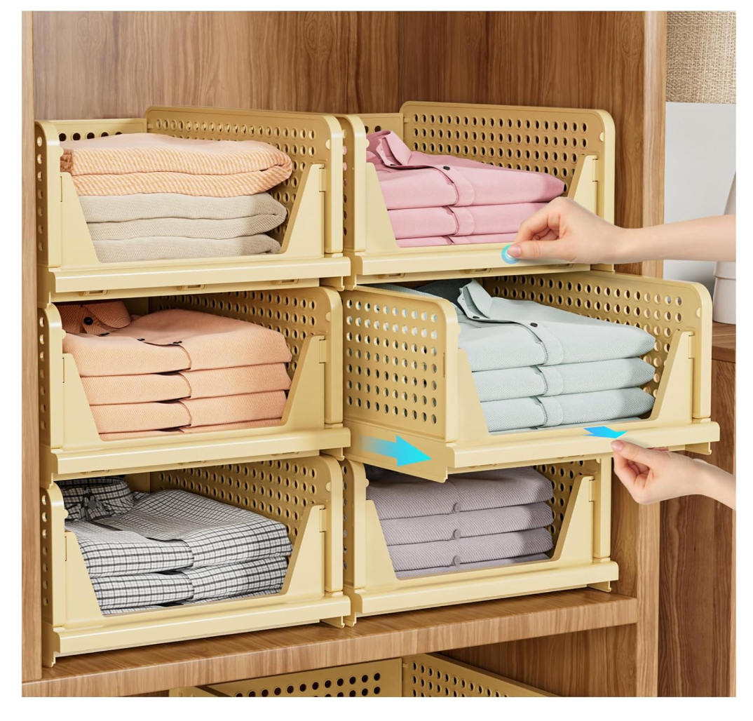 Stackable closet storage baskets